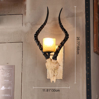 Resin Antlers Glass Cylinder Shade 1-Light Wall Sconce Lamp