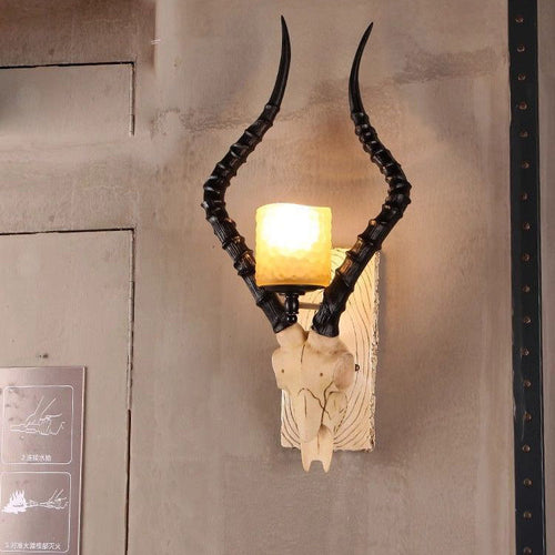 Resin Antlers Glass Cylinder Shade 1-Light Wall Sconce Lamp