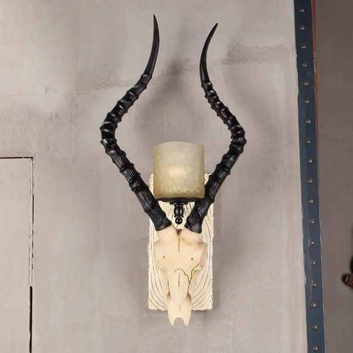 Resin Antlers Glass Cylinder Shade 1-Light Wall Sconce Lamp