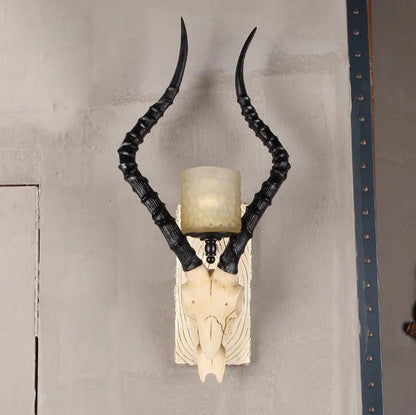 Resin Antlers Glass Cylinder Shade 1-Light Wall Sconce Lamp