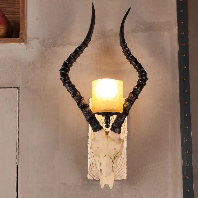 Resin Antlers Glass Cylinder Shade 1-Light Wall Sconce Lamp
