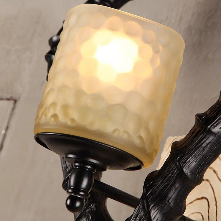 Resin Antlers Glass Cylinder Shade 1-Light Wall Sconce Lamp