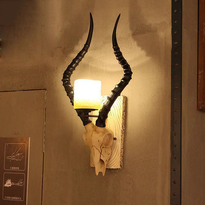Resin Antlers Glass Cylinder Shade 1-Light Wall Sconce Lamp