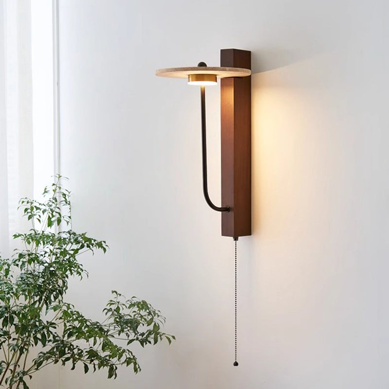Solid Column Travertine Round Shade LED Wall Sconce Lamp