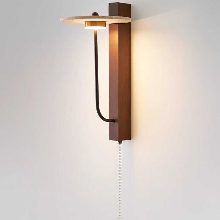 Solid Column Travertine Round Shade LED Wall Sconce Lamp