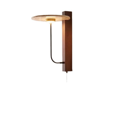 Solid Column Travertine Round Shade LED Wall Sconce Lamp