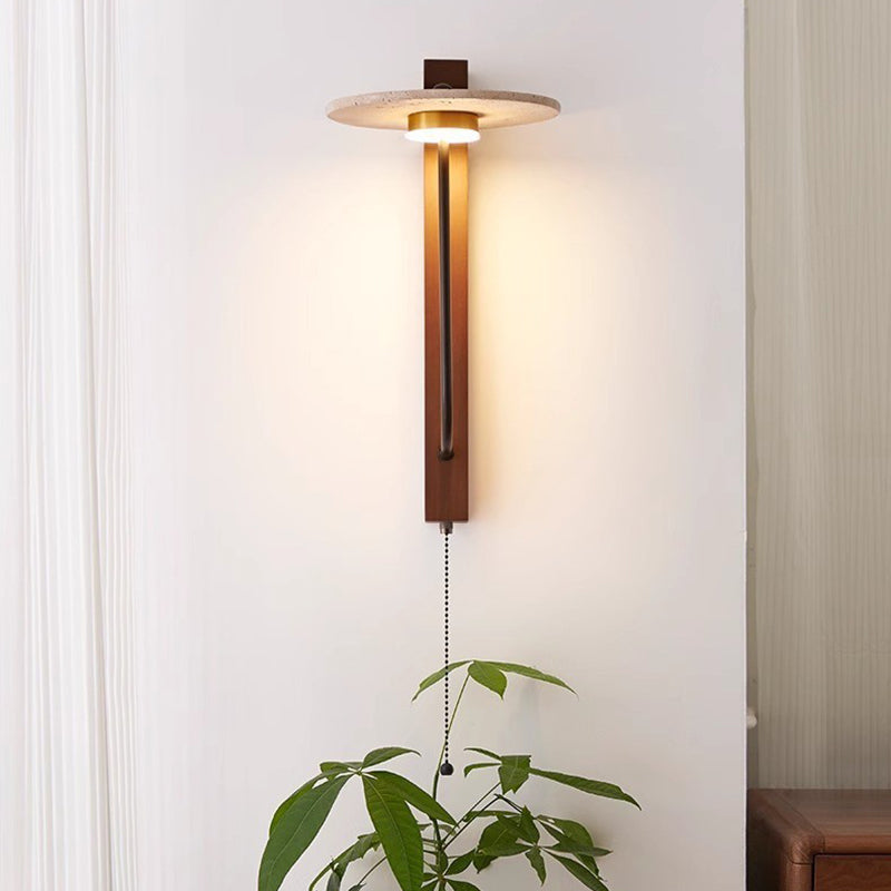 Solid Column Travertine Round Shade LED Wall Sconce Lamp