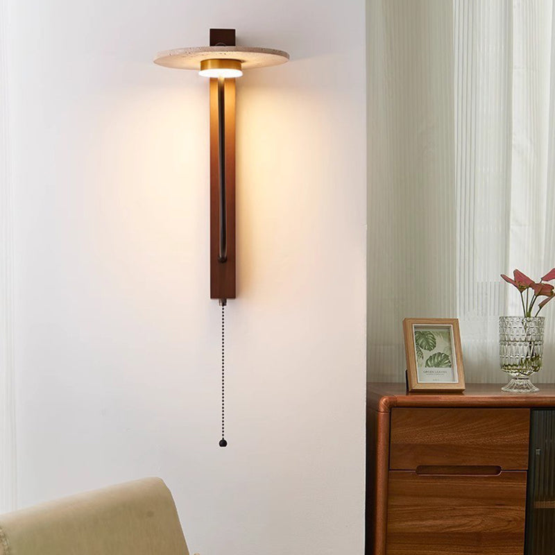 Solid Column Travertine Round Shade LED Wall Sconce Lamp