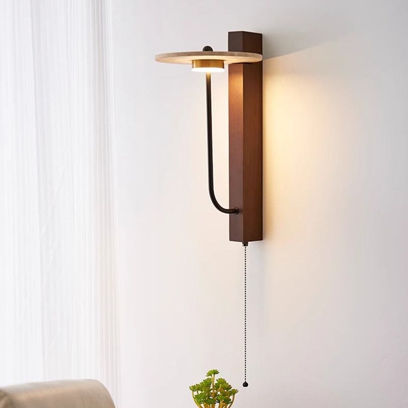 Solid Column Travertine Round Shade LED Wall Sconce Lamp