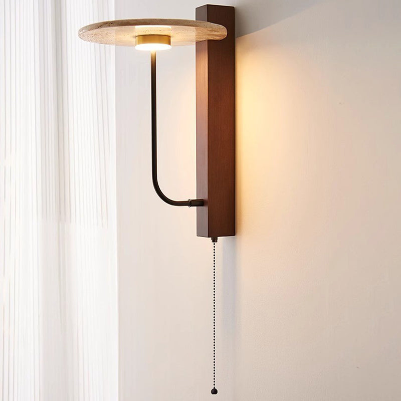 Solid Column Travertine Round Shade LED Wall Sconce Lamp