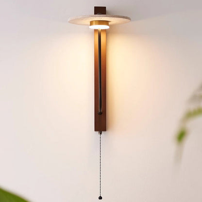 Solid Column Travertine Round Shade LED Wall Sconce Lamp