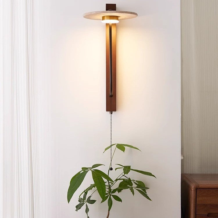 Solid Column Travertine Round Shade LED Wall Sconce Lamp