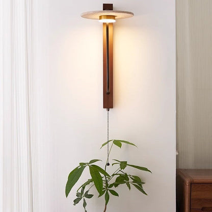 Solid Column Travertine Round Shade LED Wall Sconce Lamp