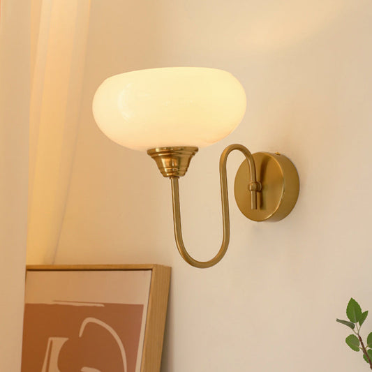 French Copper Glass Round Shade 1-Light Wall Sconce Lamp