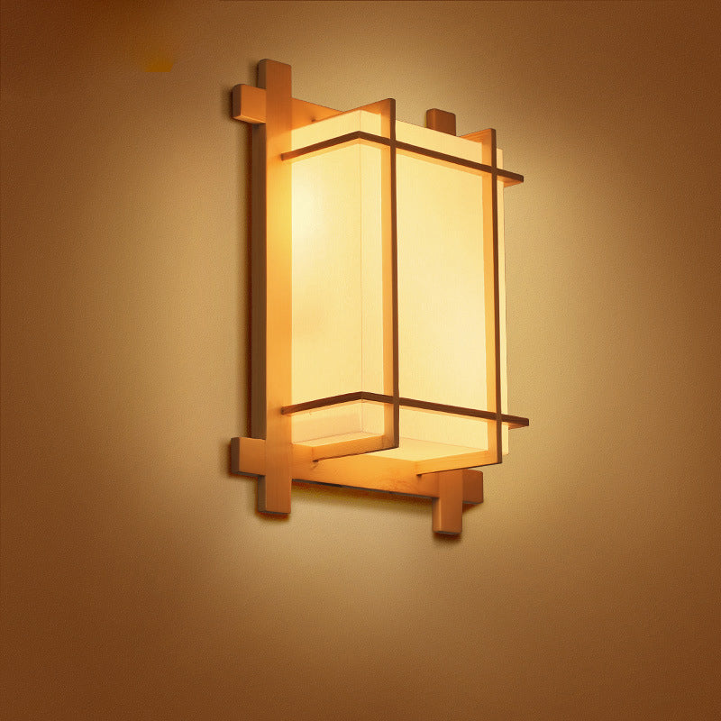 Japanese Faux Parchment Shade 2-Light Wall Sconce Lamp