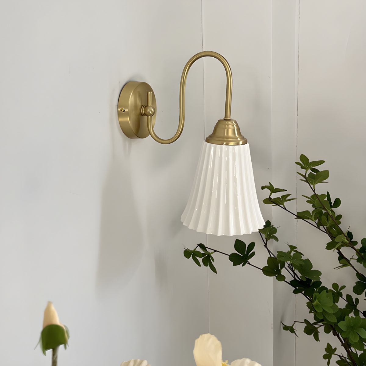 French Ceramic Pleated Shade 1-Light Wall Sconce Lamp