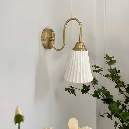 French Ceramic Pleated Shade 1-Light Wall Sconce Lamp