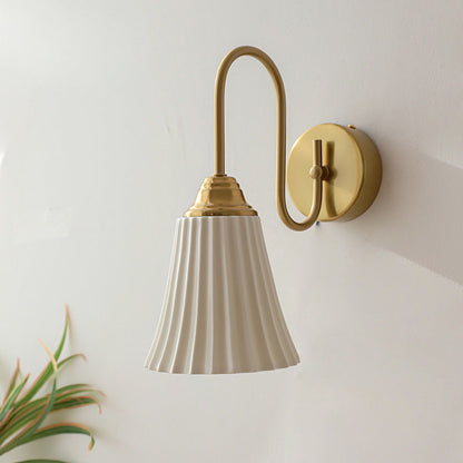 French Ceramic Pleated Shade 1-Light Wall Sconce Lamp