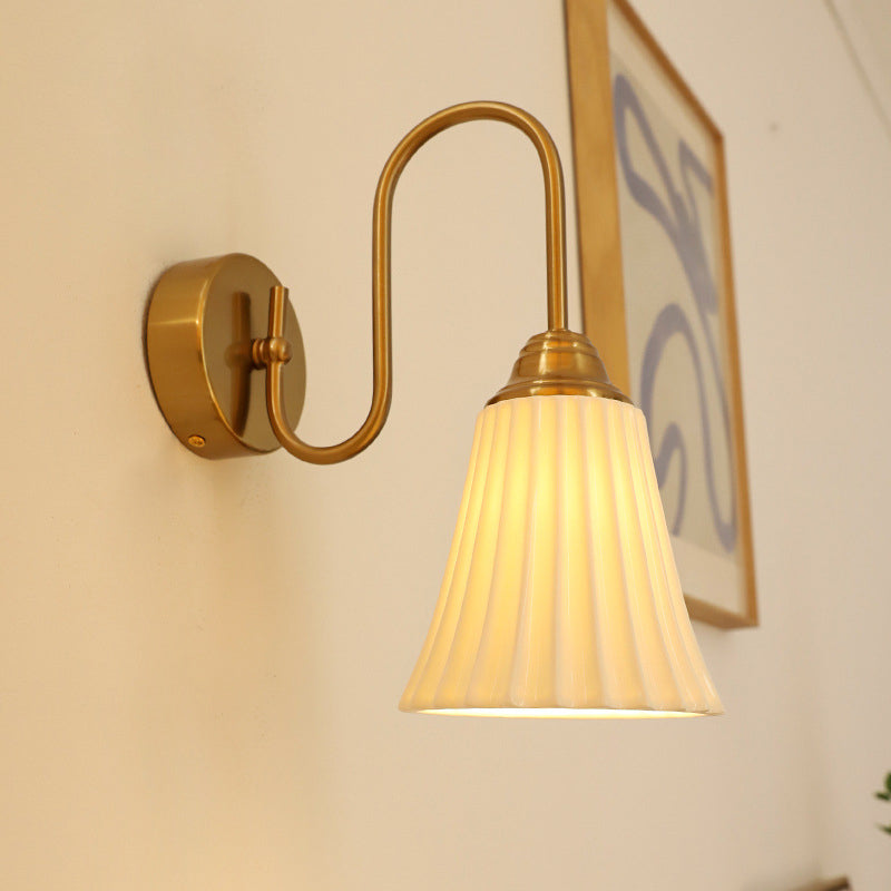French Ceramic Pleated Shade 1-Light Wall Sconce Lamp