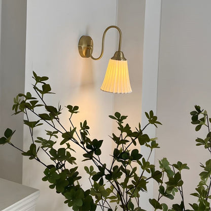 French Ceramic Pleated Shade 1-Light Wall Sconce Lamp