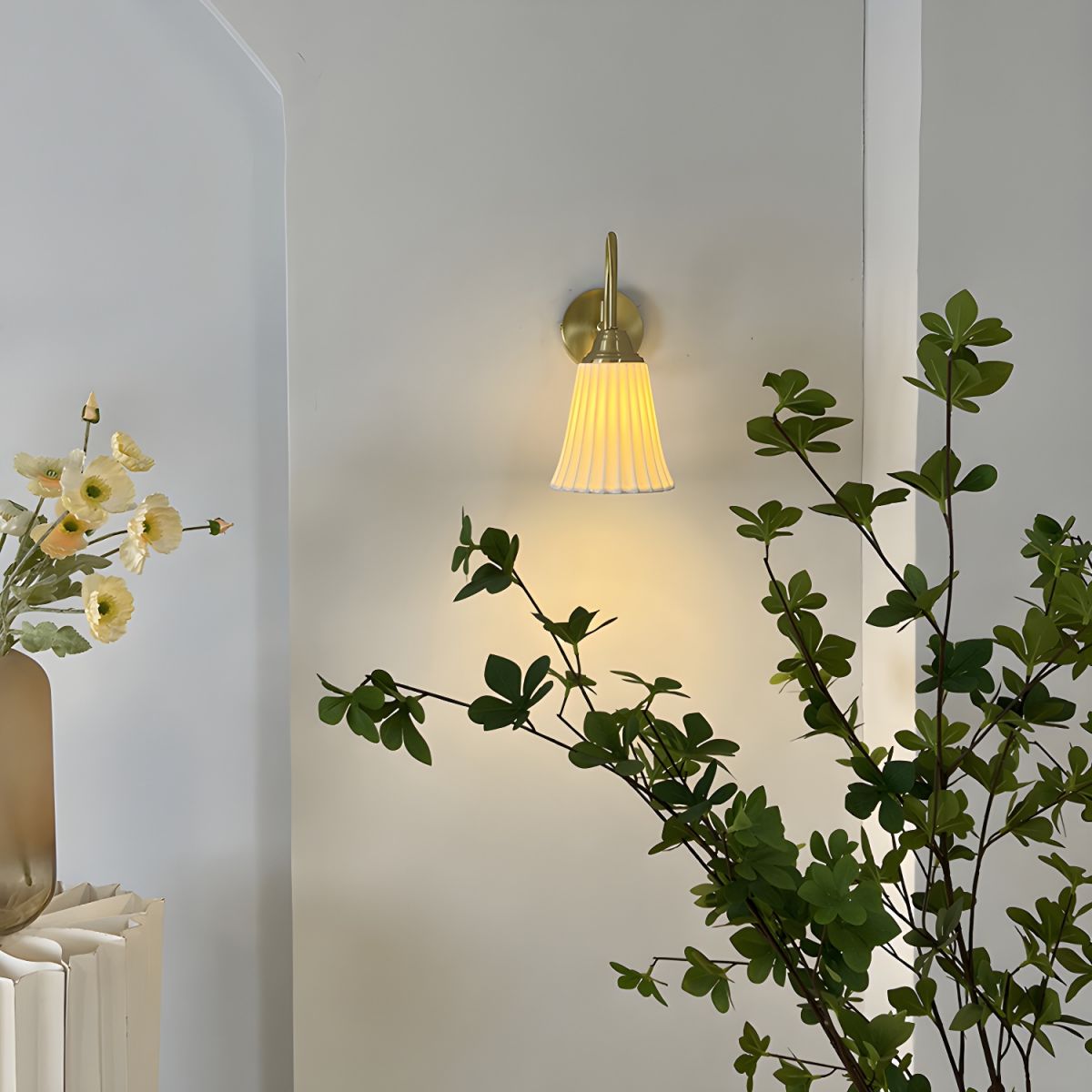 French Ceramic Pleated Shade 1-Light Wall Sconce Lamp