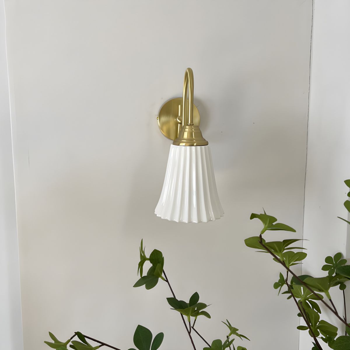 French Ceramic Pleated Shade 1-Light Wall Sconce Lamp
