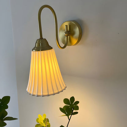 French Ceramic Pleated Shade 1-Light Wall Sconce Lamp