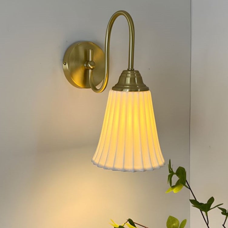 French Ceramic Pleated Shade 1-Light Wall Sconce Lamp