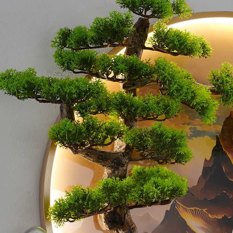 Chinese Painting Aluminum Resin Round LED Wall Sconce Lamp