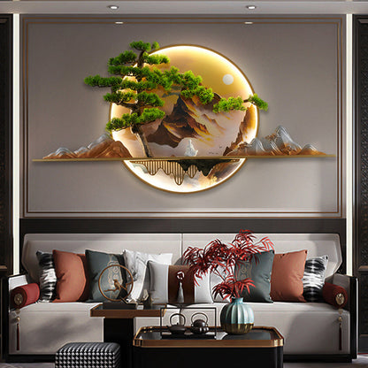 Chinese Painting Aluminum Resin Round LED Wall Sconce Lamp