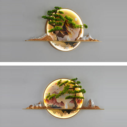 Chinese Painting Aluminum Resin Round LED Wall Sconce Lamp