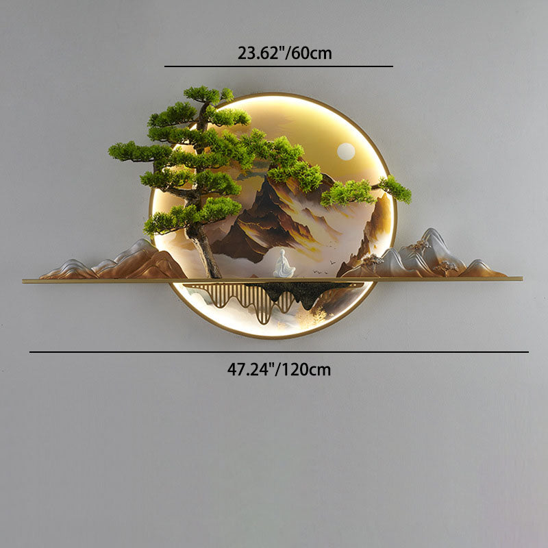 Chinese Painting Aluminum Resin Round LED Wall Sconce Lamp