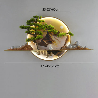 Chinese Painting Aluminum Resin Round LED Wall Sconce Lamp