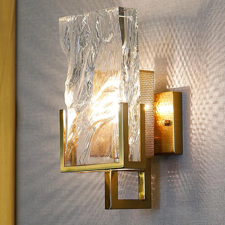 Metal Crystal Rectangular Shade 1-Light Wall Sconce Lamp