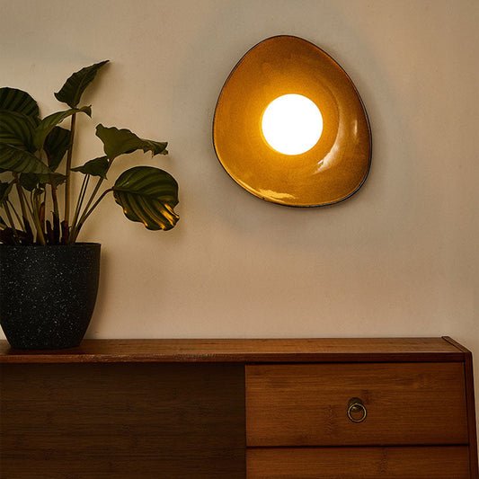 Japanese Pebble Disc Ceramic 1-Light Wall Sconce Lamp