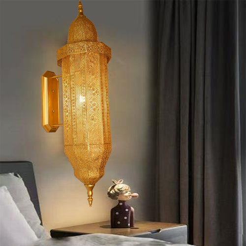 Hollow Carved Iron Column 1-Light Wall Sconce Lamp