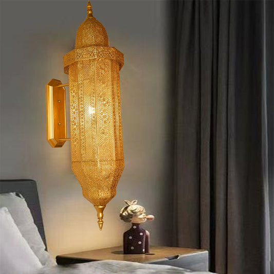 Hollow Carved Iron Column 1-Light Wall Sconce Lamp
