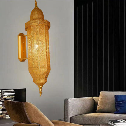 Hollow Carved Iron Column 1-Light Wall Sconce Lamp