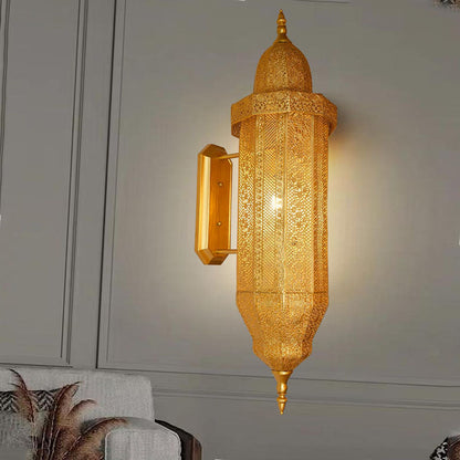 Hollow Carved Iron Column 1-Light Wall Sconce Lamp
