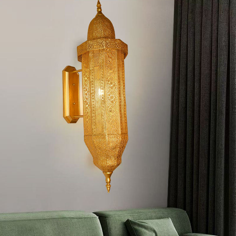 Hollow Carved Iron Column 1-Light Wall Sconce Lamp