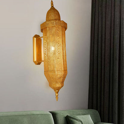 Hollow Carved Iron Column 1-Light Wall Sconce Lamp