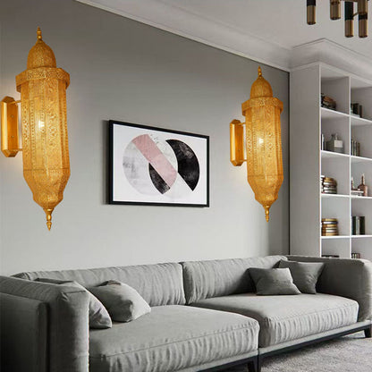 Hollow Carved Iron Column 1-Light Wall Sconce Lamp