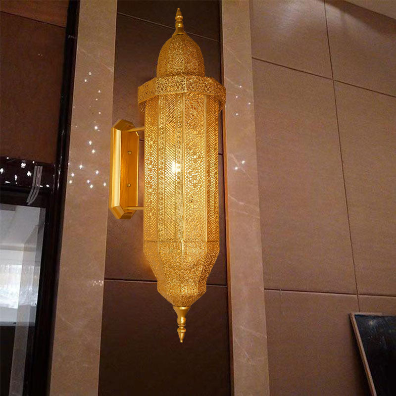 Hollow Carved Iron Column 1-Light Wall Sconce Lamp