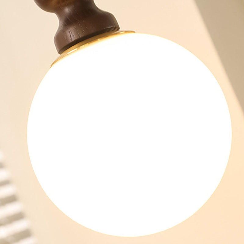 French Wood Rod Glass Ball Shade 1-Light Wall Sconce Lamp