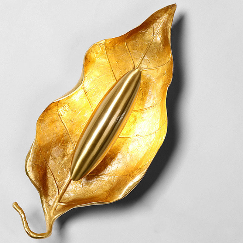 Luxury Full Copper Leaves Design 1-Light Wall Sconce Lamp