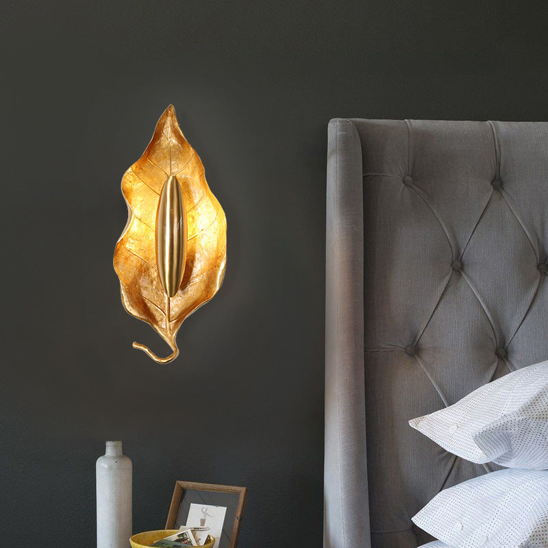 Luxury Full Copper Leaves Design 1-Light Wall Sconce Lamp