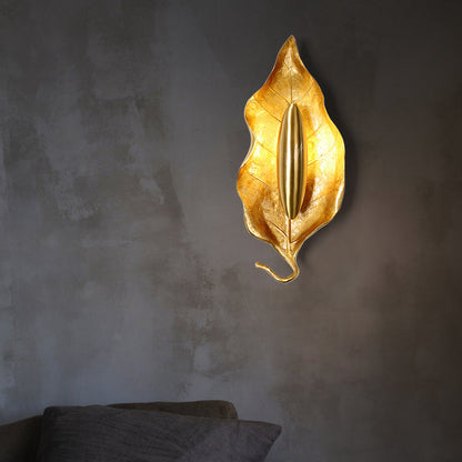 Luxury Full Copper Leaves Design 1-Light Wall Sconce Lamp