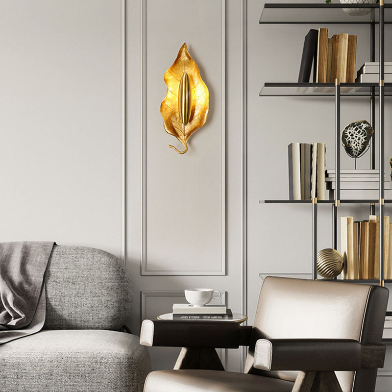 Luxury Full Copper Leaves Design 1-Light Wall Sconce Lamp