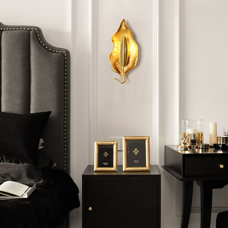 Luxury Full Copper Leaves Design 1-Light Wall Sconce Lamp