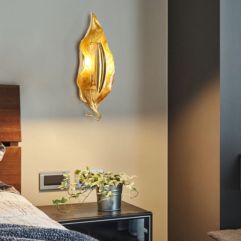 Luxury Full Copper Leaves Design 1-Light Wall Sconce Lamp